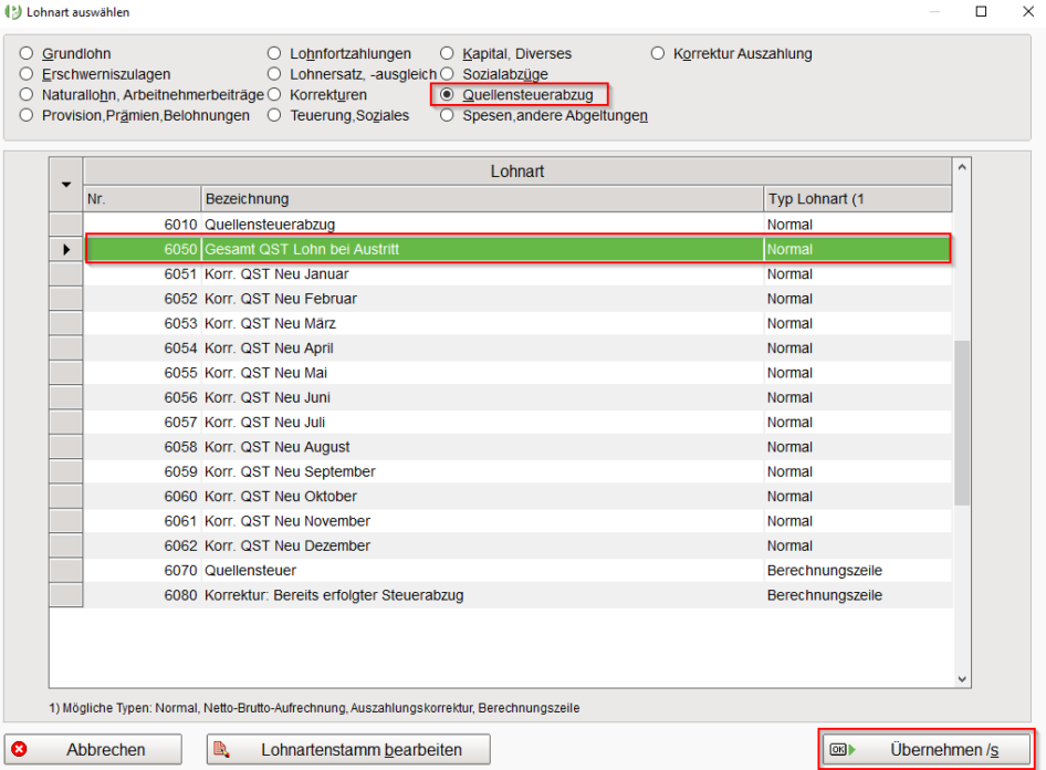 Lohnabrechnung nach Austritt - Erfassung Lohnart Quellensteuer