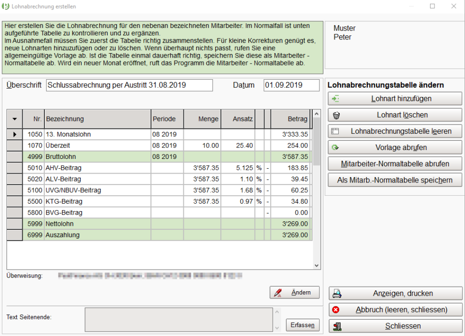 Lohnabrechnung nach Austritt - Schlussabrechnung