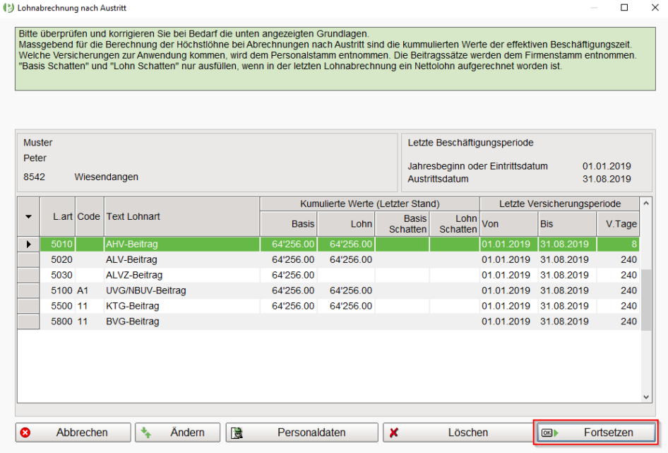 Lohnabrechnung nach Austritt - Erfassen