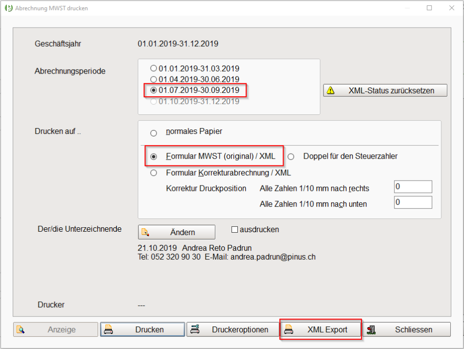 XML-Export, Mehrwertsteuer aus Pinus Finanzbuchhaltung
