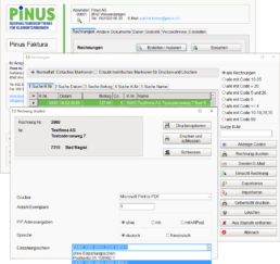 Faktura Druckmenue, Auswahl Einzahlungsscheine