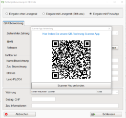 QR-Code Scannen, Verbindung zu Scanner App