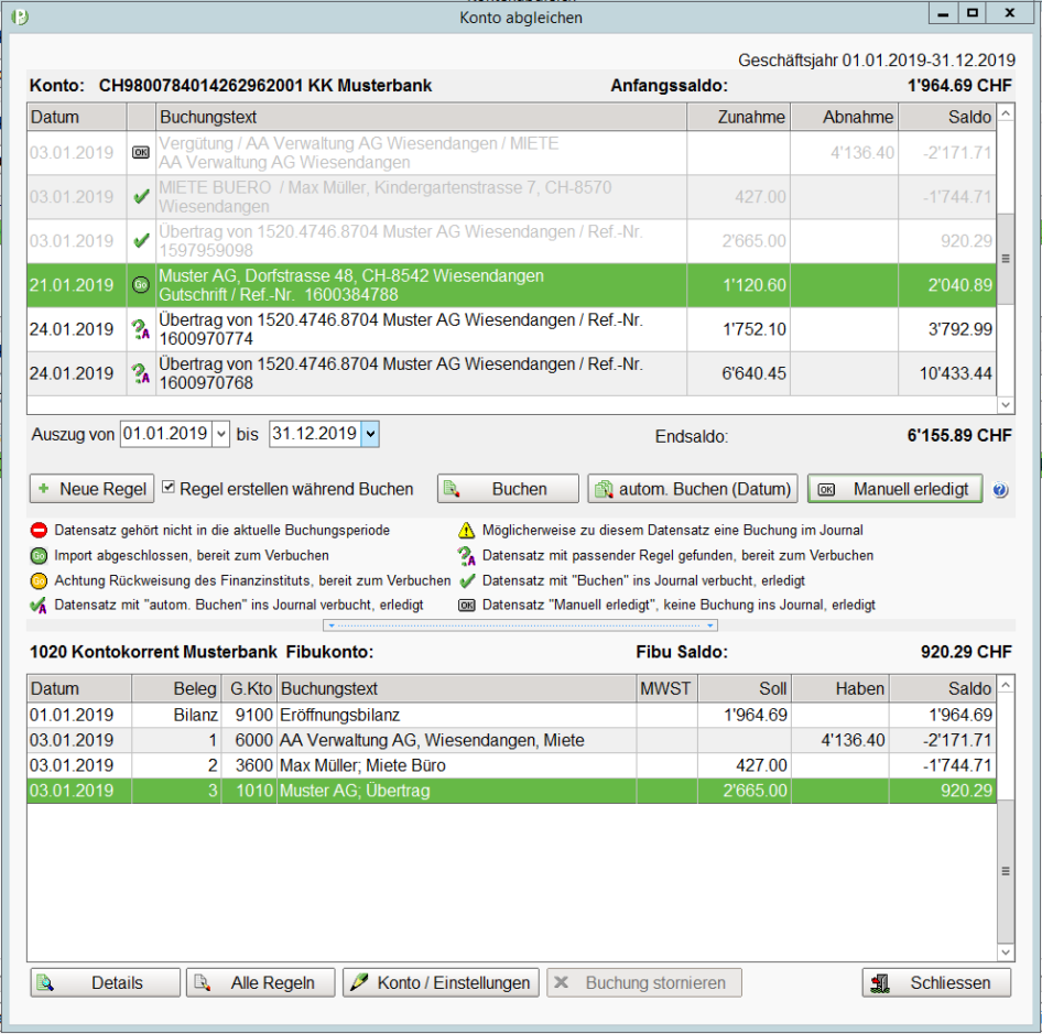 Buchungsmaske Kontenabgleich camt.053