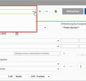 Über das Drop-Down Menü können Sie die gespeicherte Buchungsvorlage abrufen und auswählen.