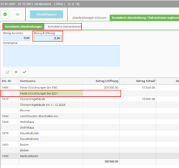 Erfassung kumulierte Abschreibungen, Subventionen je Anlagegut nach Eröffnung