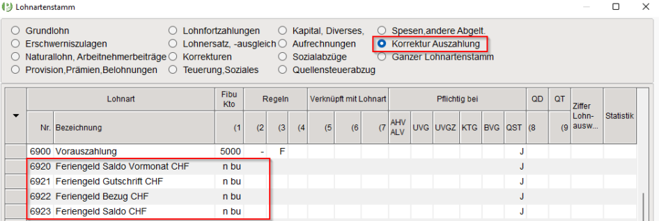 Lohnartenstamm - neue Lohnarten - Anzeige Saldi - Ausführliche Variante