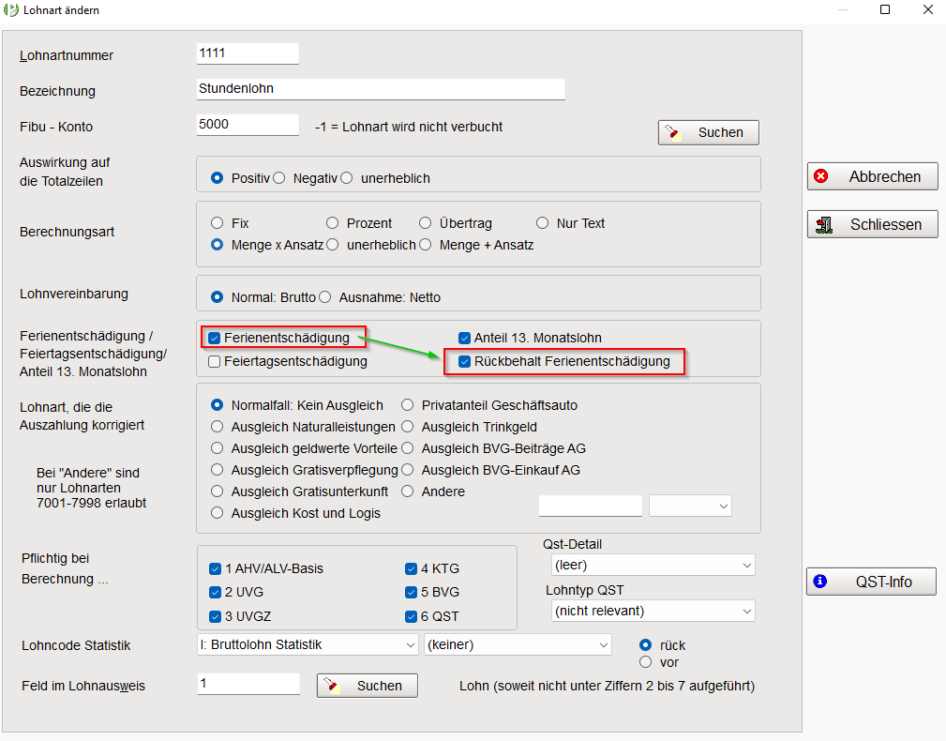 Einstellung Verknüpfungen - Lohnart Stundenlohn
