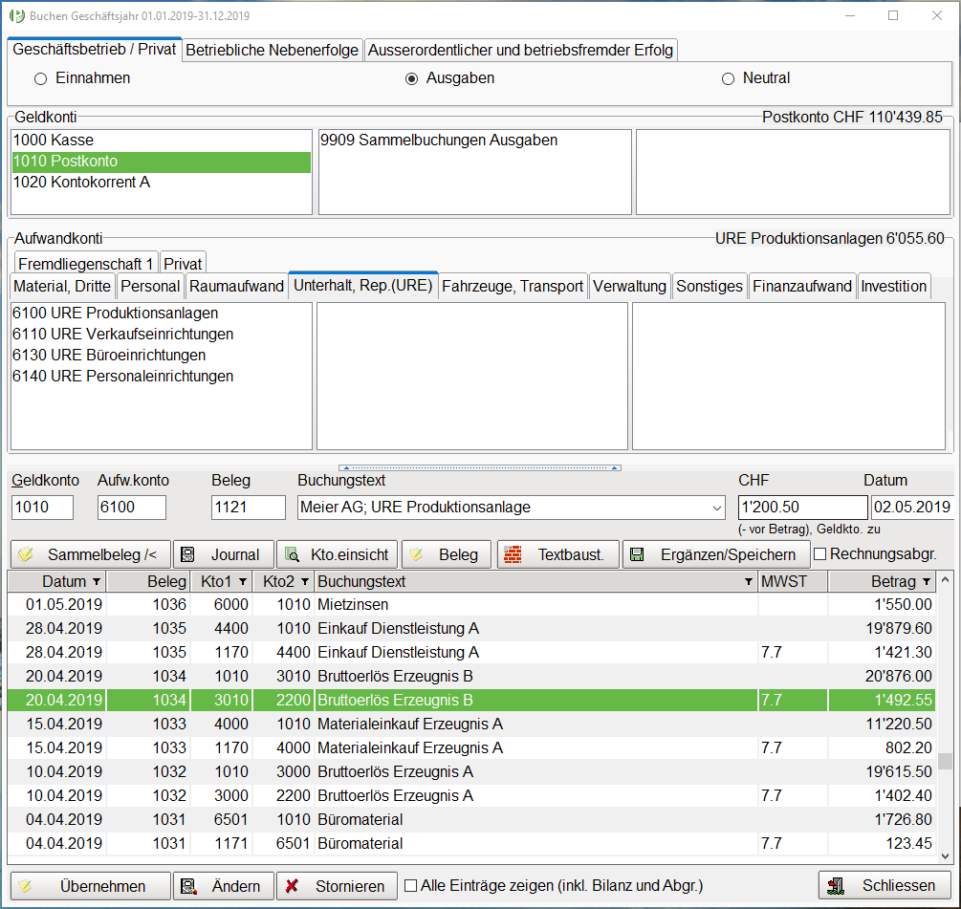 Buchungsmaske Finanzbuchhaltung Pinus Fibu