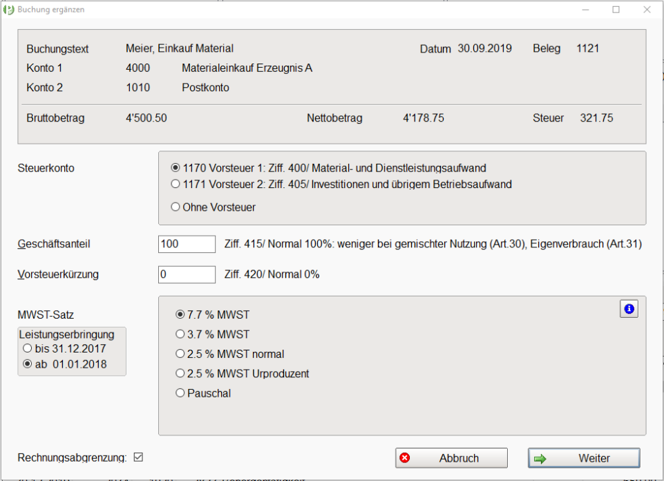 Buchungsmaske Mehrwertsteuer Vorsteuer Finanzbuchhaltung Pinus Fibu