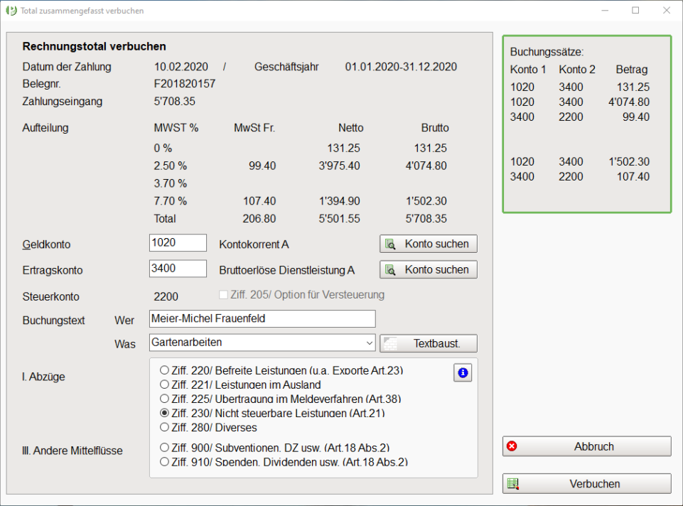 Zahlungseingang verbuchen, MWST Automatik